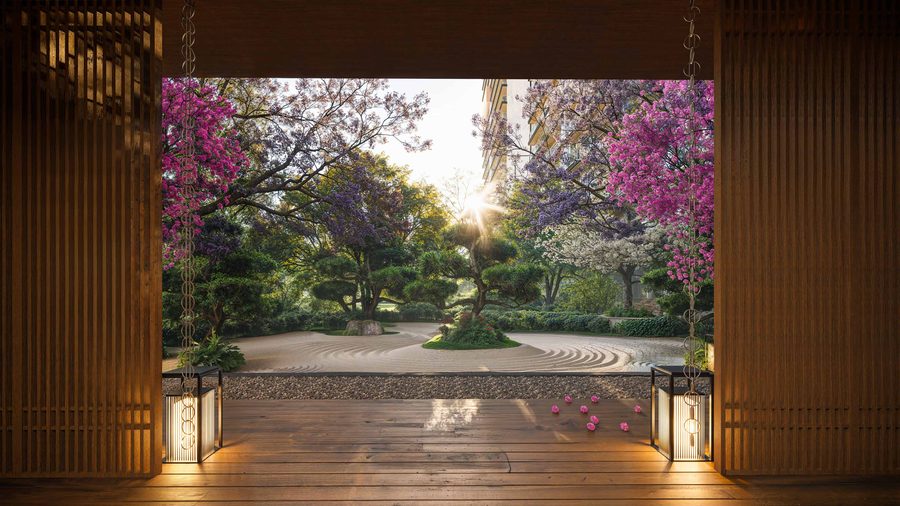 Grand arrival gateway with blossoms